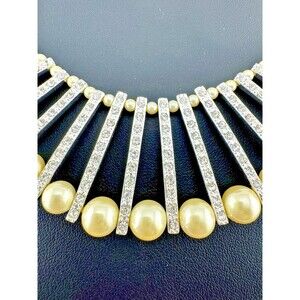 Monet Faux Pearl Rhinestone Statement Bib Necklace Wedding Prom Formal NIB